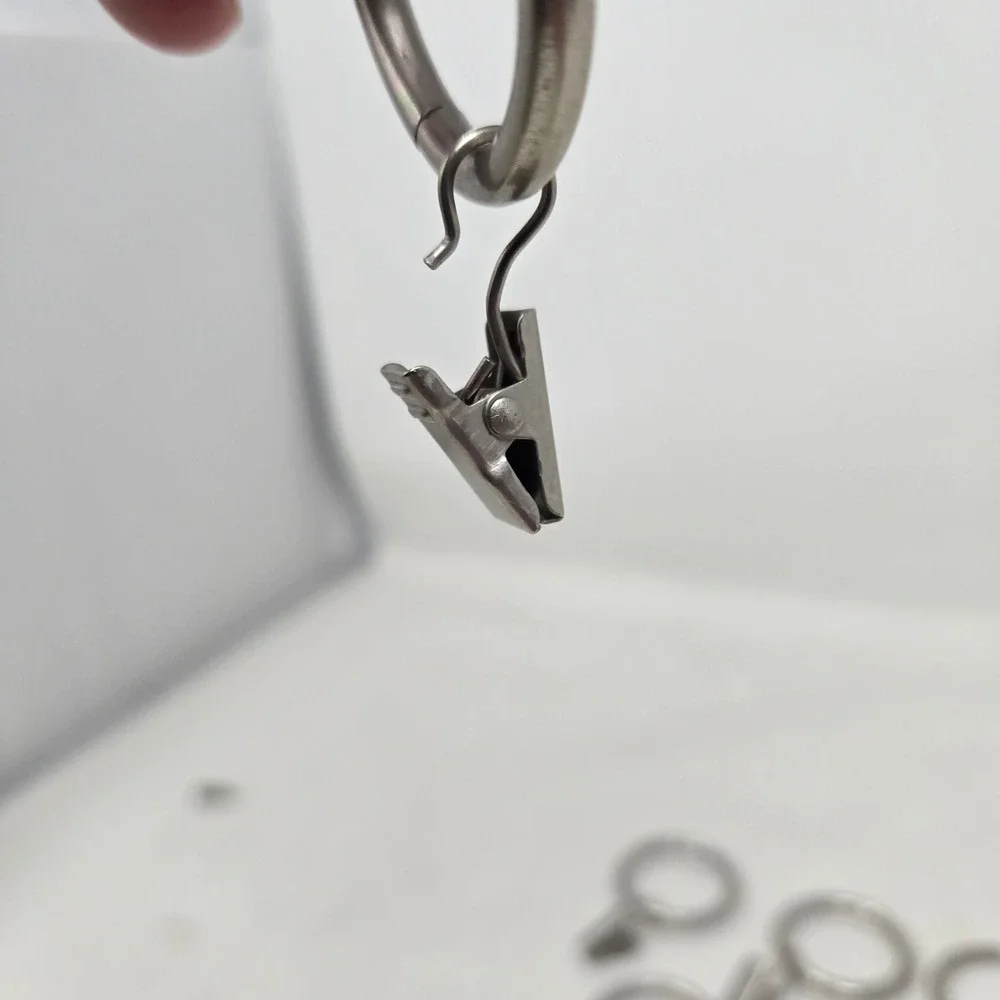 Brushed‎ Nickel Curtain Rings with Clips Set of 7 Metal Drapery Hardware Silver